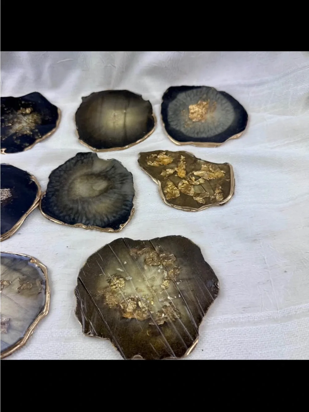 Luxury Agate-Style Resin Coasters Gold Edge Set of 10 Glam Decor